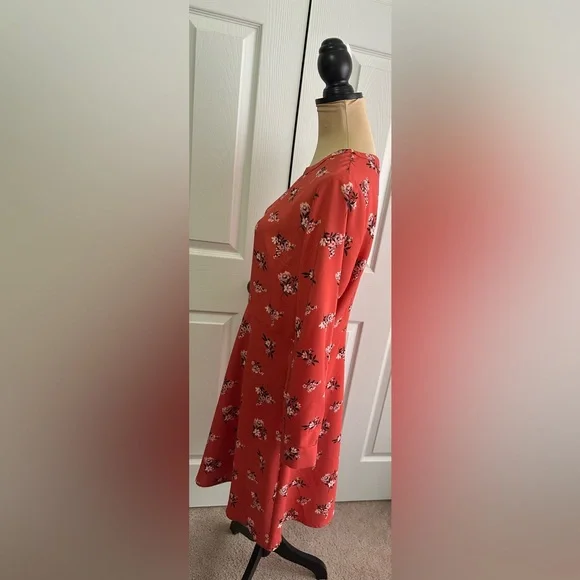 LOFT Vibrant Dusty Rose Floral Long Sleeve Dress - Picture 3 of 6